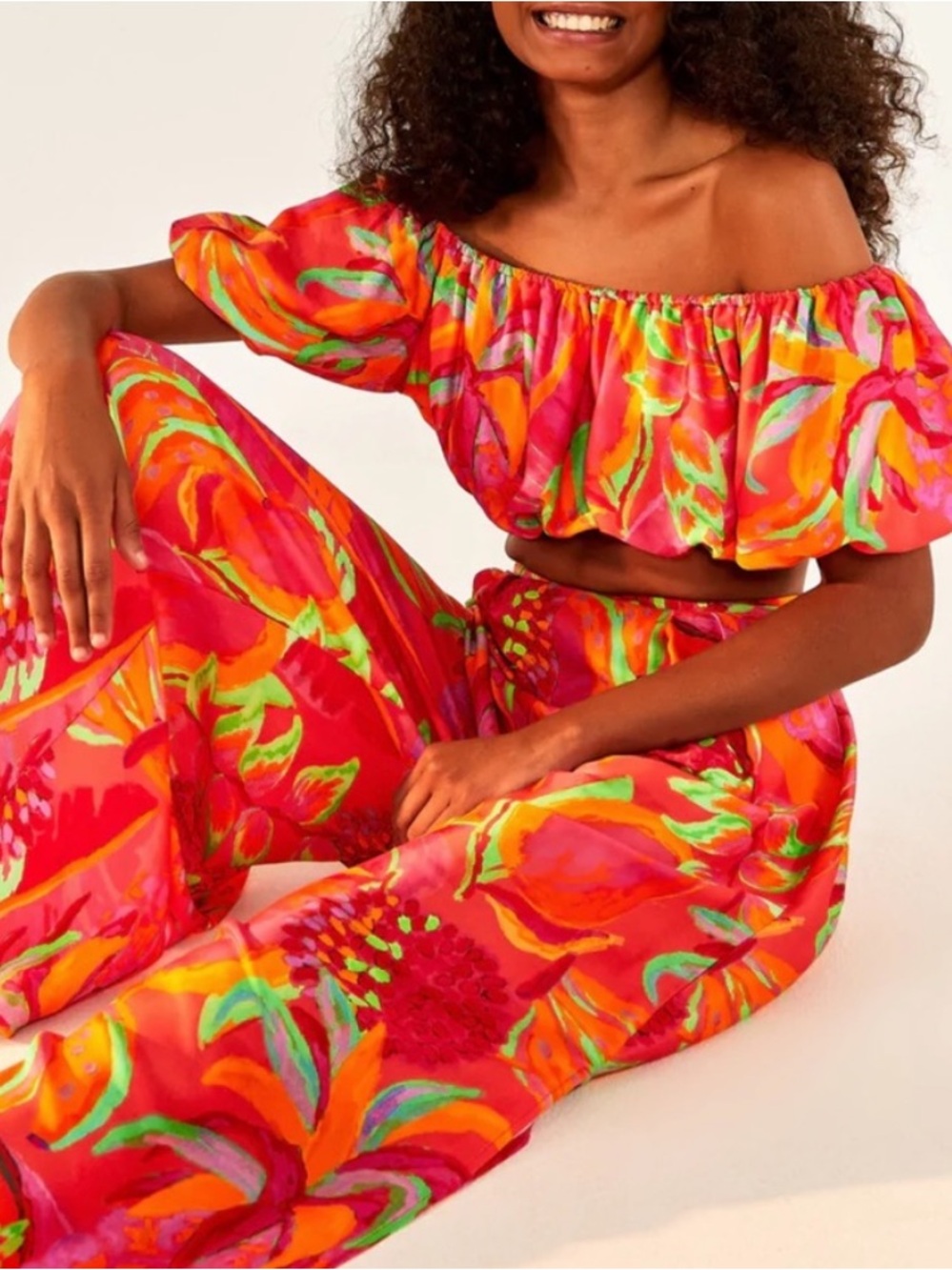Farm Rio Red Floral Brush-Paint Crop Top